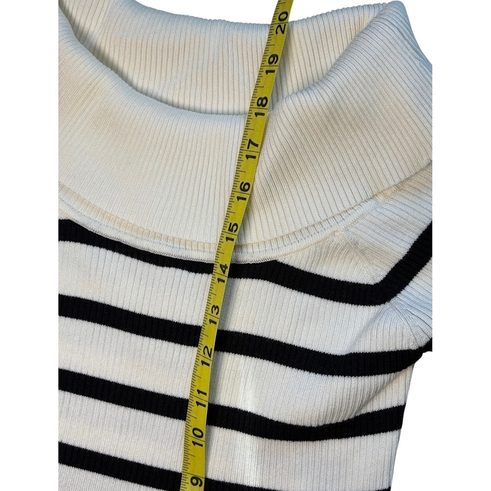 Pink Rose Womens XL White Black Striped Cowl Neck Ribbed Short Sleeve Sweater - Picture 4 of 4